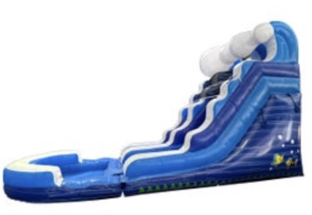 Blue Wave bounce house rental Springfield MO - blue inflatable with slide in a backyard